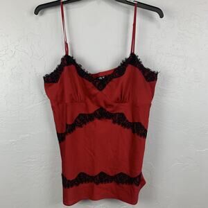 Y2K Allen B Baby Doll Camisole Womens XL Red with Black Lace Trim Coquette Sexy